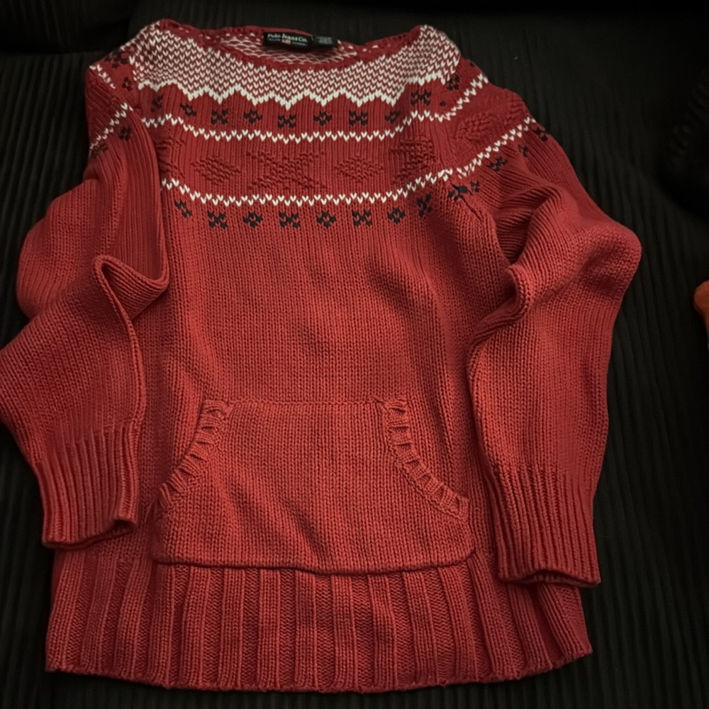 Polo jeans company Ralph Lauren, red knit sweater size medium 100% cotton.
